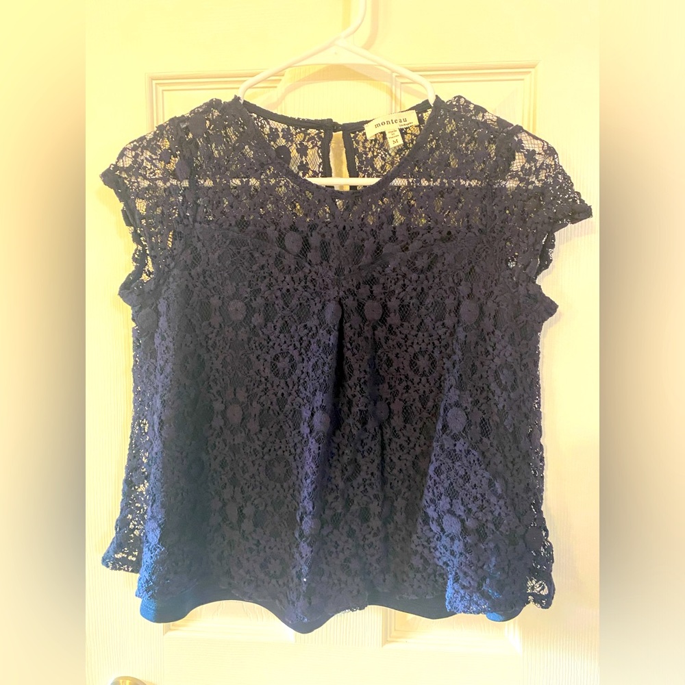 Monteau Navy Lace Top